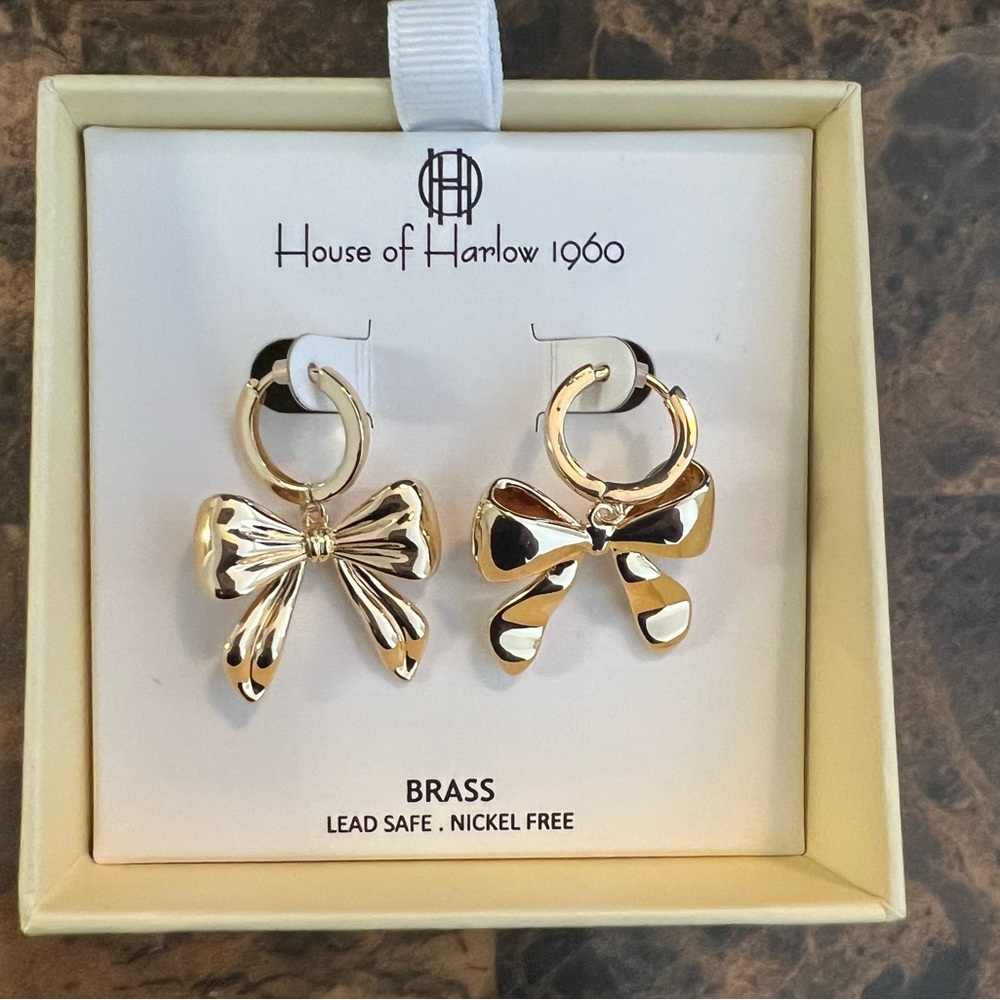 House of Harlow 1960 Gold Bow Earrings NIB - Host Pick